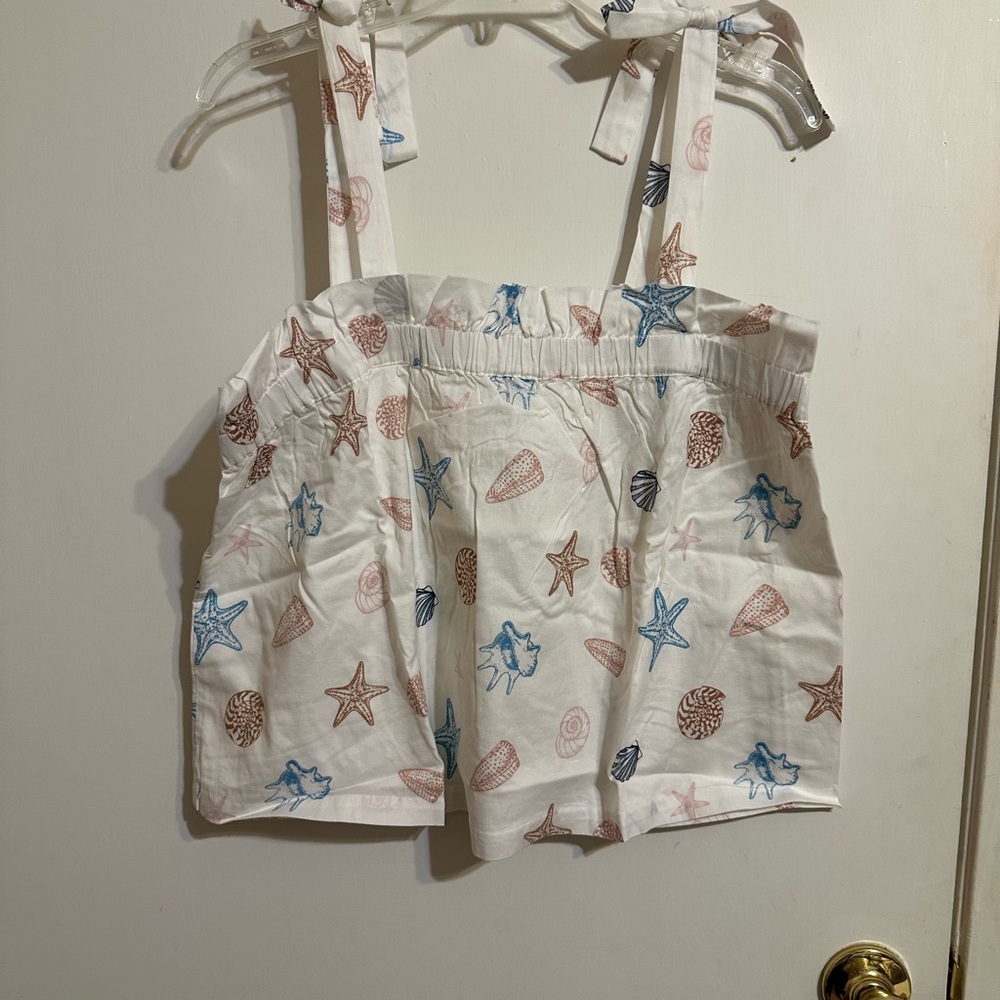 LOFT Seashell and Starfish Camisole - White and Blue